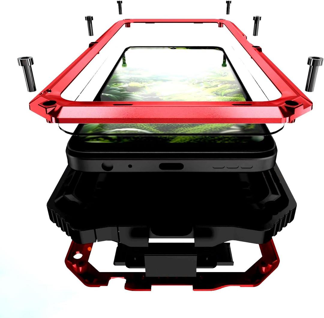 Lunivop for Motorola Moto G 2025/2026/ Moto G Play 2026 Case 6.7 Inch Metal Heavy Duty Phone Case Built-in Screen Protector Full Body Protective Dust Proof Military - Grade Rugged Red