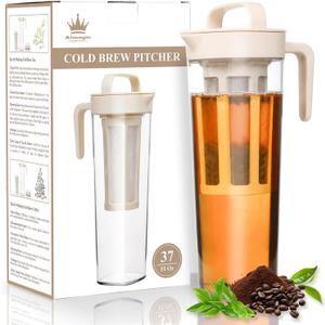 Cold Brew Tea Pitcher, Cold Brew Coffee Maker  37 Fl Oz BPA-Free PP Pitcher with Durable Mesh Filter, Leak-Proof Cap, Comfortable Handle  Perfect for Fridge Side Door Storage & Ice Drinks