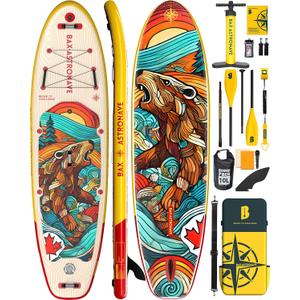 Inflatable Stand Up Paddle Board for Adults-11ft Extra Wide Fishing Paddleboard Ultra Stable Standup SUP with Accessories Backpack,Pump,Ankle Leash,Upgraded Fins(Yellow, 11'35)