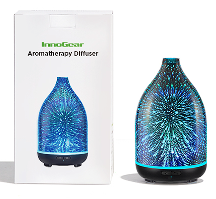 InnoGear Essential Oil Diffuser, 150ml Handmade 3D Glass Aromatherapy Defuser Air Difusor Ultrasonic Cool Mist Humidifier with Timers Waterless Auto Shut-Off