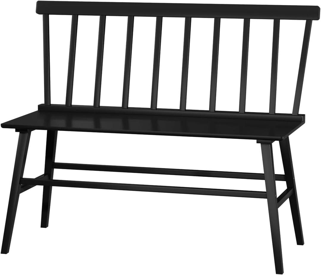 WISUCART Dining Bench for Kitchen & Dining Room Bamboo Wood Bench with Spindle Back & Armrests, Farmhouse Entryway Bench, Indoor Bedroom Bench, Versatile Entry Bench & Outdoor Bench SeatingBlack, 18.3 x 43.31 x 33.86 inches