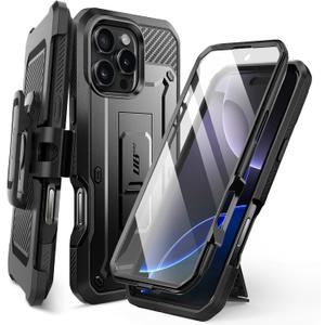 SUPCASE for iPhone 16 Pro Max Case with Screen Protector (Unicorn Beetle Pro), [Built-in Stand & Belt-Clip] [Military-Grade Protection] Full Body Heavy Duty Phone Case for iPhone 16 Pro Max, Black