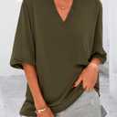 MASCOMODA Oversized T Shirts for Women V Neck Short Sleeve Casual Tops Summer Trendy Basic Tunic Loose Fit Tee Shirt (Green, M)