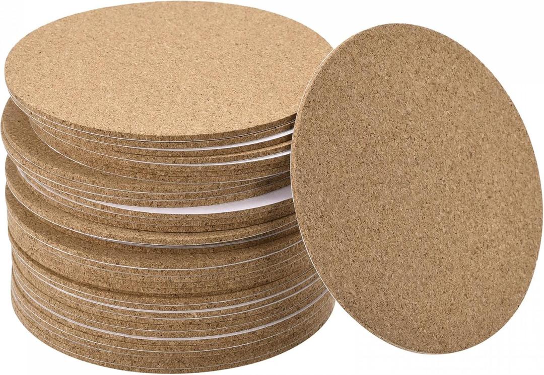 uxcell 100mm(3.94") Round Coasters 2mm Thick Cork Cup Mat Self-Adhesive Pad 36pcs (100mm x 2mm)