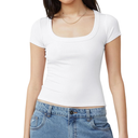 Women's Short Sleeve T Shirts Casual Summer Scoop Neck Ribbed Knit Slim Fitted Basic Tee Shirts Business Work Tee Tops S