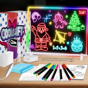 16" Led Drawing Board for Kids with 18 Tracing Pages - 4 Modes & Acrylic Led Note Board with 7 Colors, Light up Magic Boards for Art Kit, Birthday & Christmas Gifts for Teenage Girls & Boys, 39PCS