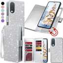 Varikke for Galaxy S25 Edge Wallet Case Detachable with RFID Blocking Card Holder for Women, Glitter Leather Strap Magnetic Flip Removable Phone Case for Samsung Galaxy S25 Edge 6.7", Silver