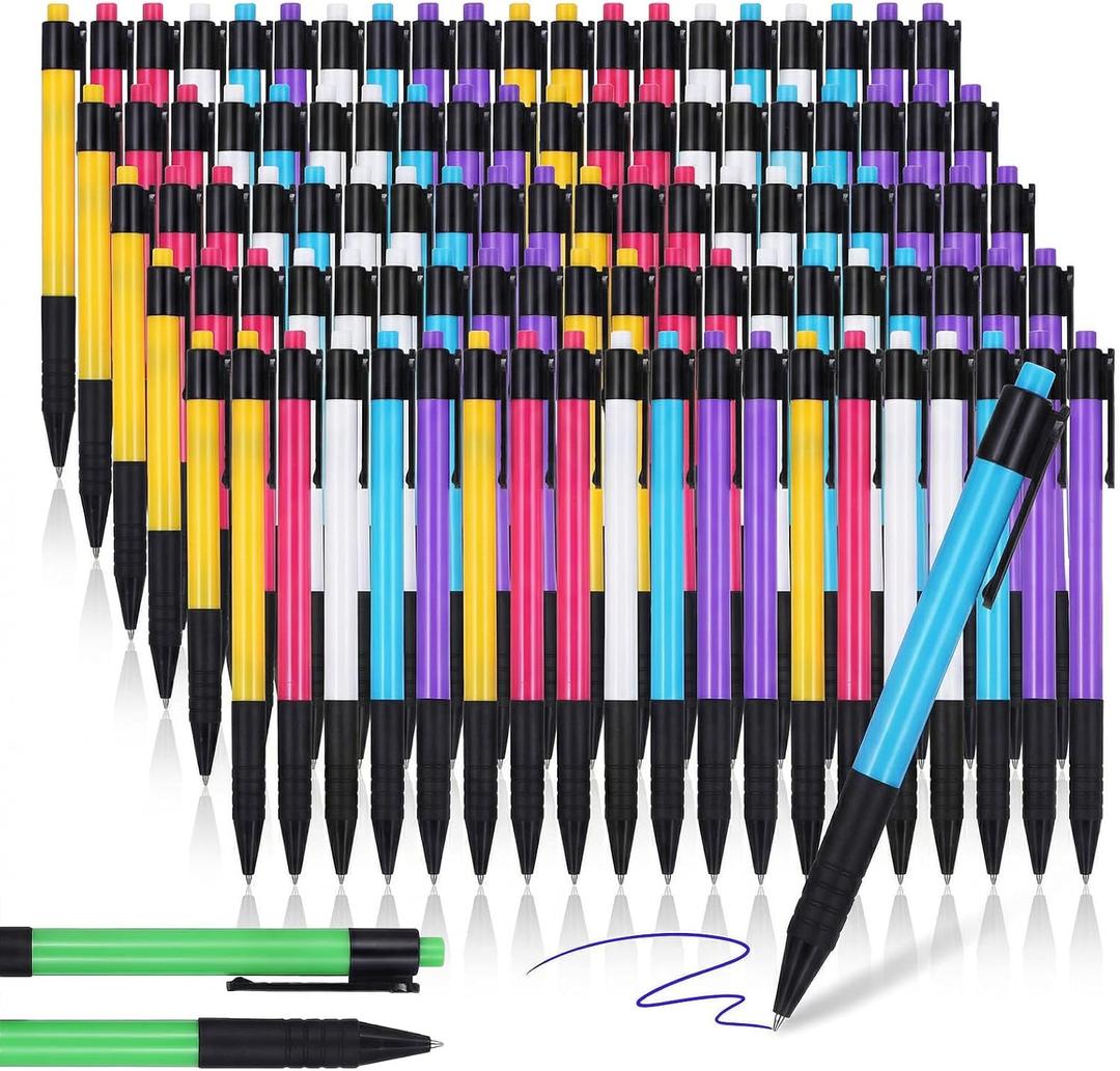 100pcs Ballpoint Pens Bulk Retractable Ballpoint Pen Blue Ink 1.0mm Medium Point Smooth Writing Click Pens with with Comfort Grip for Teachers Students Restaurant Servers School Office Use