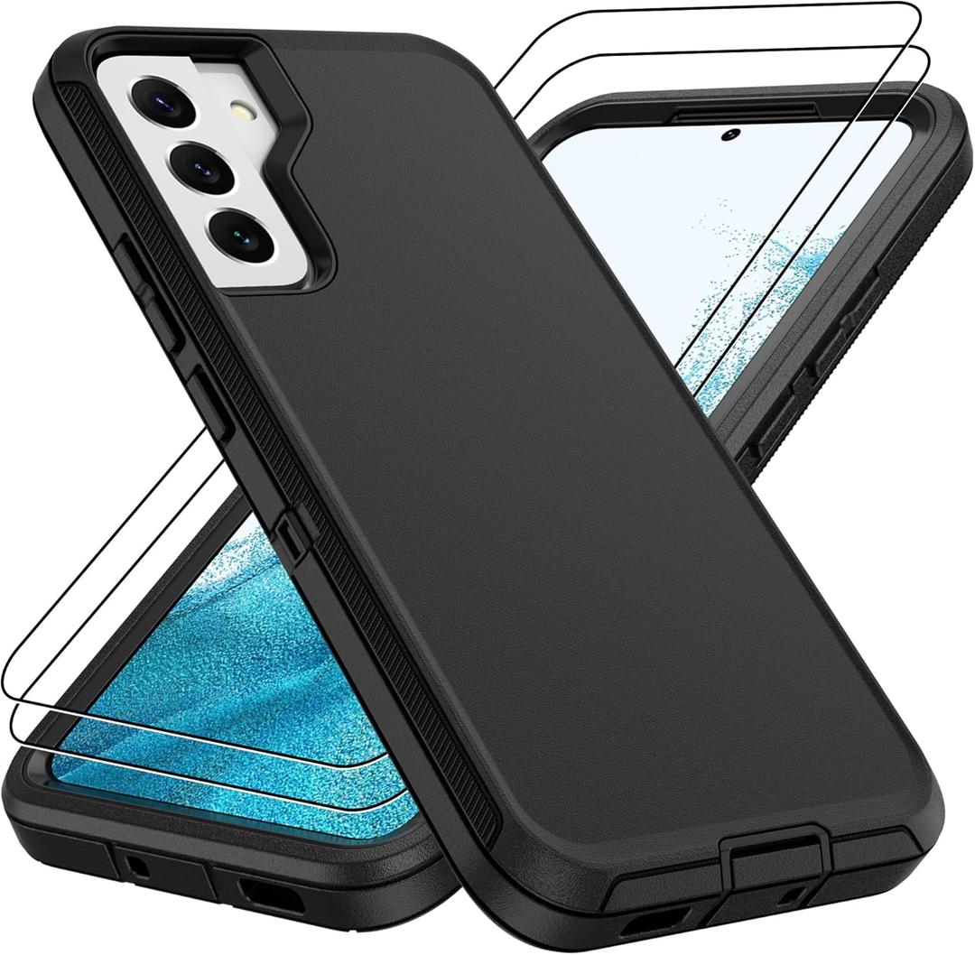 for Samsung Galaxy S22 Plus Case,Military Grade 3 in 1,Galaxy S22 Plus Case with 2Pcs HD Screen ProtectorShockproof/Dustproof/Drop Proof Military Grade Protective Cover for S22 Plus,Black