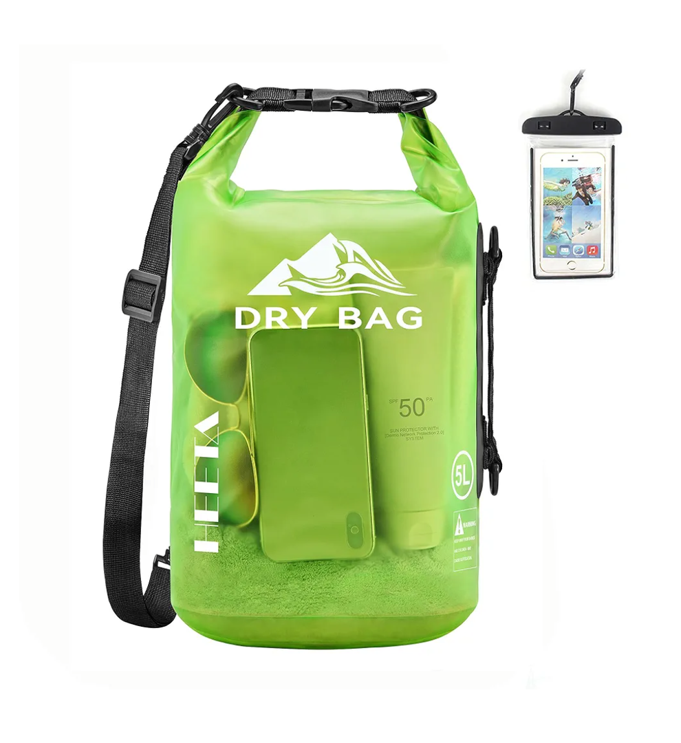 HEETA Dry Bag Waterproof for Women Men, 5L Roll Top Lightweight Dry Storage Bag Backpack with Phone Case for Travel Swimming Boating Kayaking Paddle Board Camping Beach Accessories