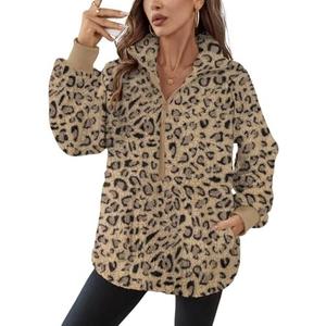 Rapbin Women Half Zip Pullover Long Sleeve Casual Fuzzy Sherpa Fleece Jacket Sweatshirts Winter Outerwear Top with Pockets Large