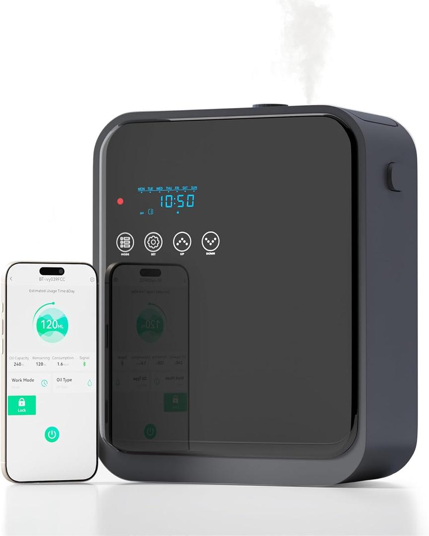 Smart Scent Air Machine for Home,1500 Sq. Ft Coverage Waterless Essential Oil Diffuser with Cold Air Diffuser with App Control,Hotel,Spa, Office Collection Diffuser, Waterless Whole House (Black)