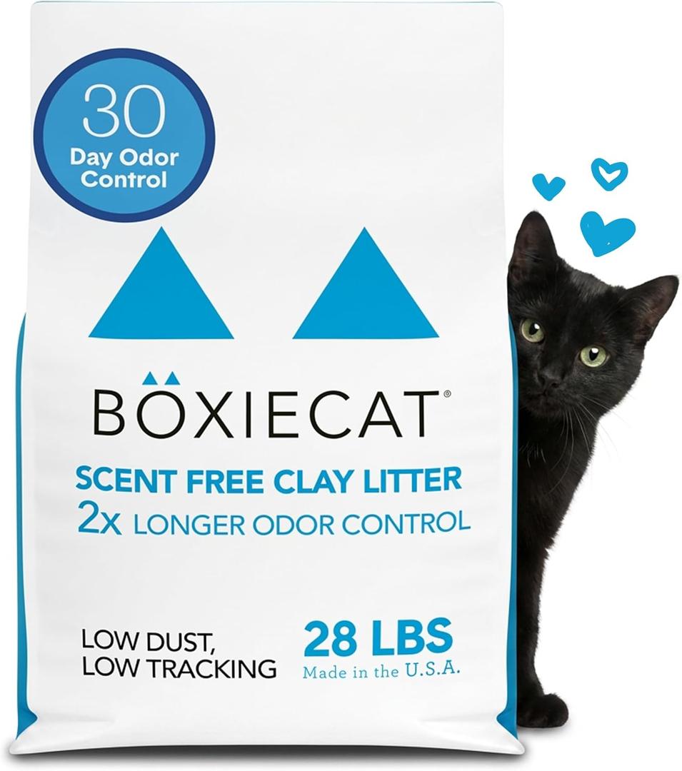 Boxie Unscented 30 Day Odor Control Clumping Clay Cat & Kitty Litter 28 lb, 99.9% Dust-Free, Hard Flat Top Clumps, No Fragrances No Fillers, Long-Lasting, Easy to Scoop