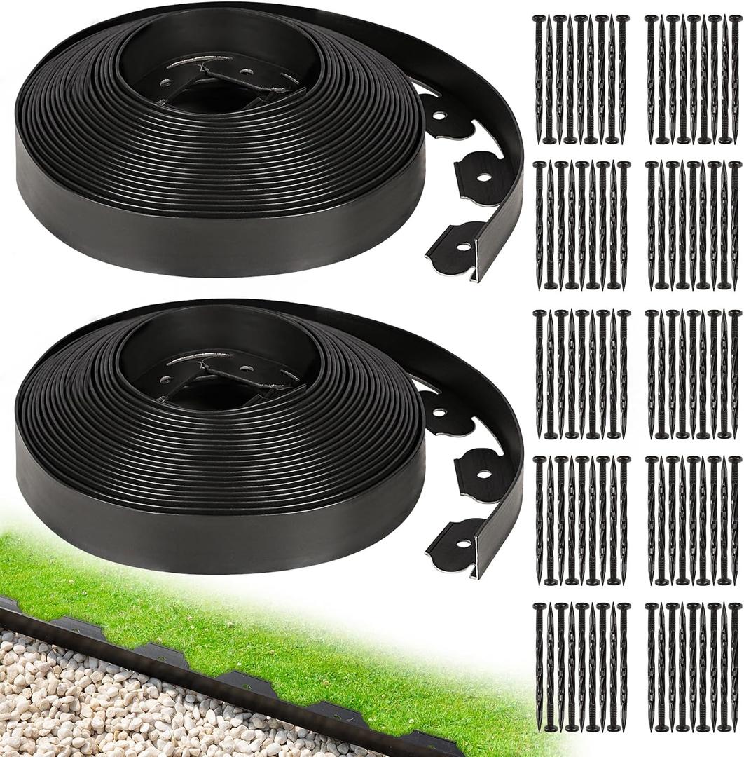 1.5 Inch x 100FT Garden Edging Border, Plastic Edging for Landscaping with 120pcs Spikes