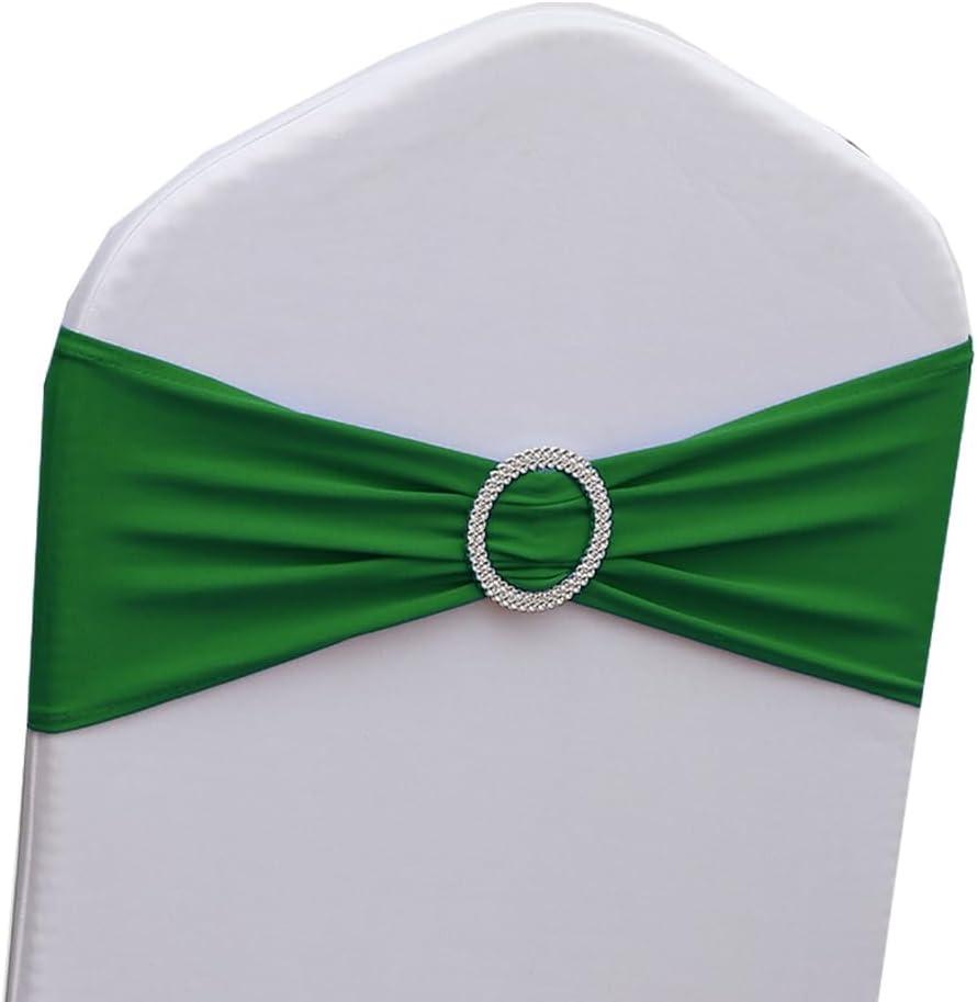 Emerald Green Chair Sashes 100 Pack, Dark Green Spandex Chair Sashes for Christmas Reception Decor, Chairs Bands Bows for Party Banquet Theme Decorations