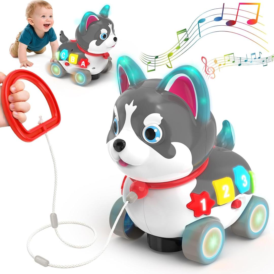 Baby Toys for 6-12-18 Month, 3-in-1 Musical Puppy Toy, Crawling & Walking Toys for 1 Year Old Boy Girl Gifts, Bilingual Learning Educational for 7 8 9 10 Months Developmental Toy (Husky)