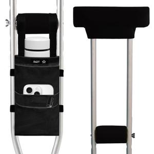 SPRING SEAON Crutches Padding & Crutch Bag (5 PCS) - Crutch Pads for Armpits and Hand Grips Water-Resistant Pouch for Crutches Crutch Cushions Crutches Accessories for Kids, Men, Women Black