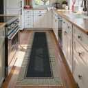 Moynesa Washable Black Striped Border Easy Jute Runner Rugs 2.5x8, Entryway Rug Runners for Kitchen, Farmhouse Indoor Outdoor Non Slip Carpet for Hallways Bathroom Bedroom Laundry