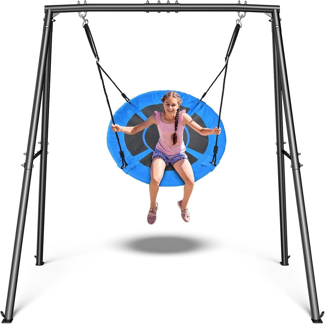 Trekassy Saucer Swing with Frame for Kids Outdoor, 440lbs Swing Set with Heavy Duty Metal Stand for Backyard, Outdoor Kids Play Equipment (Patented)