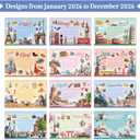 2 x 2026 Calendar-Desk Calendars January-December Double Wire Flip-Up Desk Calendars - Monthly & Weekly Planner with Sticker Set, Featuring Famous World Travel Destinations for Vacation Inspiration for Home School, or Office (Blue)