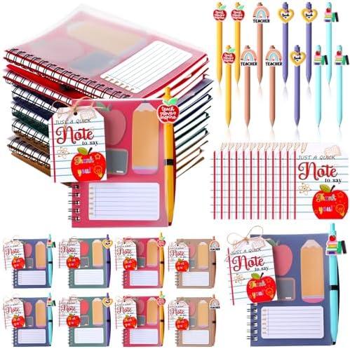 Crtiin 12 Sets Back to School Teacher Gifts Bulk, Spiral Notebooks with Sticky Notes Pens Gift Bags First Day of School Appreciation Stationery Set for Teacher Classroom Office Supplies