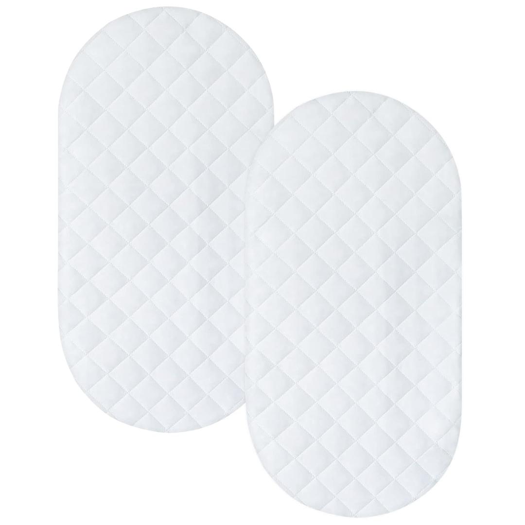 Bassinet Mattress Pad Cover Fit for Hourglass/Oval Bassinet Mattress, Waterproof Bassinet Mattress Protector Quilted Bassinet Sheets (32"x17") 2 Pack for Boys Girls, White