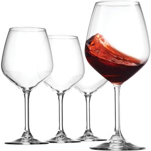 Bormioli Rocco 18oz Red Wine Glasses, Crystal Clear Star Glass, Laser Cut Rim For Wine Tasting, Elegant Party Drinking Glassware, Restaurant Quality (Set of 4)