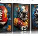3pcs American Football Canvas Wall Art Cool Graffiti Rugby Posters Prints Paintings Teen Sports Enthusiasts Wall Decor Pictures for Boys Room Teen Kids Playroom Room Decoration Unframed
