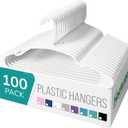 NEATERIZE Clothes Hangers Plastic 100 Pack For Adults - Plastic Hangers, The Perfect Coat Hanger and Space Saving Clothes Hangers for Closet, Percheros Ganchos para Colgar Ropa Hangars - White Hangers