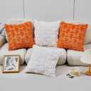 Easter Throw Pillow Covers 18x18 Set of 2, Easter Decorations, Soft Plush Faux Fur Jacquard Carrot Throw Pillow Covers for Bedroom Sofa Couch, Orange Pillow Cases, Home Decor