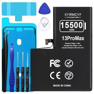 XYIRMCYF 15500mAh Super Capacity Battery Compatible with iPhone 13 Pro Max, 0 Cycle Li-Polymer Replacement Battery for iPhone 13 Pro Max, with Professional Repair Tool Kit XYIRMCYF 15500mAh Super Capacity Battery Compatible with iPhone 13 Pro Max, 0 Cycle Li-Polymer Replacement Battery for iPhone 13 Pro Max, with Professional Repair Tool Kit