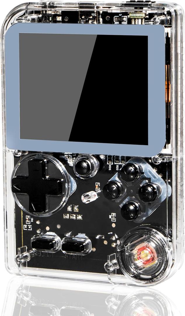 Retro Handheld Game, 3 Inch LCD Screen Portable Video Game Console with 256 Classic Games, 800 mAh Rechargeable Battery Support for Connecting TV and Two Players (Transparent White )