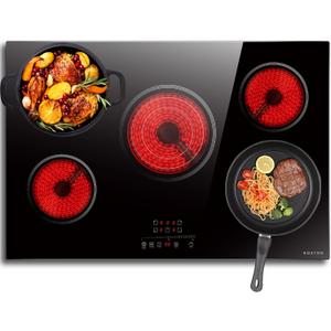Noxton 30 Inch Electric Cooktop, 5 Burners Electric Stovetop, Built-in Glass Cooktop, 9 Power Level, Pause, Timer, Child Safety Lock, Triple Ring, 220-240V Hardwire(NO plug)