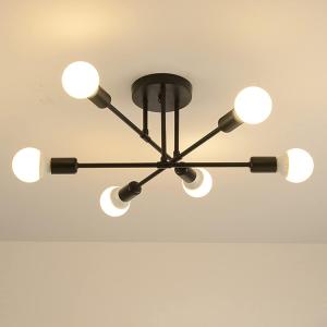 Modern Ceiling Light Fixture, Sputnik Chandelier 6 Lights, Mid Century Vintage Industrial Chandelier Lighting for Living Room Bedroom Kitchen Dining Room (Black)