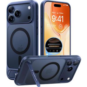 TORRAS for iPhone 17 Pro Case with Strong Magnetic & Stand, Fit for MagSafe, Mil-Grade Protection, Built-in Kickstand, Camera Control, Translucent Shockproof Slim 17 Pro Cover Ostand, Deep Blue