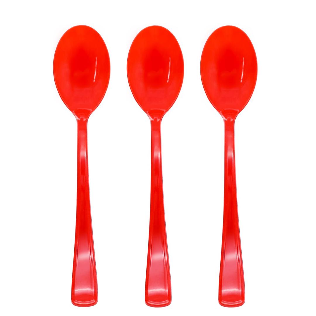 50 Pcs Red Plastic Spoons, Red Utensils Heavy Duty, Disposable Plastic Cutlery Include 50 Spoons for Birthday, Wedding, Flag Day, Valentine's Day