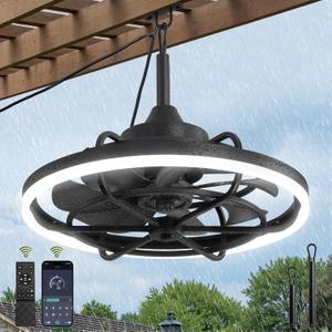 Fanbulous Outdoor Ceiling Fans with Light for Patios, 24" Weatherproof Plug in Ceiling Fan, Gazebo Fan Remote&APP Control, 3CCT Dimmable,Caged Ceiling Fan with Hanging Hook for Porch, Pergola,Canopy