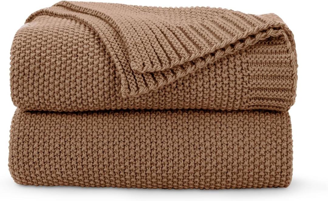 CozeCube Caramel Brown Throw Blanket for Couch, Soft Cozy Cable Knit Throw for Bed Sofa Living Room, Lightweight Warm Decorative Farmhouse Christmas Blanket, 60"x80", Light Brown