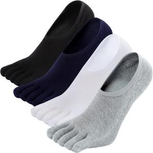 ZAKASA No-Show Toe Socks Men: Five Finger Socks Invisible Liner Low Cut for Running Loafers Athletic Shoes (6-10, Multicolor 4 Pairs)