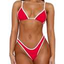 Roevite Triangle String Bikini Set for Women Halter Neck 2 Piece Swimsuit Tie Back Color Block Swimwear Cheeky Bathing Suit(Red,L) (Red, L)