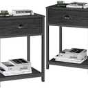 Furologee Nightstands Set of 2, Industrial End Table with Fabric Drawer&Storage Shelf, Small Bedside Table Organizer for Small Space for Living Room, Tall 23.6" Night Stand for Bedroom, Black Oak