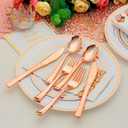 100 Pack Pre Rolled Rose Gold Plastic Silverware Set with Napkins,Disposable Wrapped Heavy Duty Cutlery Set for Wedding Birthday Party-100 Forks,Knives,Spoons,Utensils Set,Plasticware Bulk