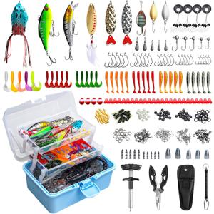 FUNANASUN 315PCS Portable Fishing Lures Tackle Box with Pliers & Hook Remover, 3-Tier Compact Organizer, Crankbaits/Swivels/Soft Baits, All-in-One Gear for Freshwater Saltwater