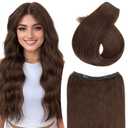 TESS Halo Hair Extensions Real Human Hair Remy Hair 22 Inch Straight Adjustable Invisible Wire Easy to Use Clip in, Dark Brown