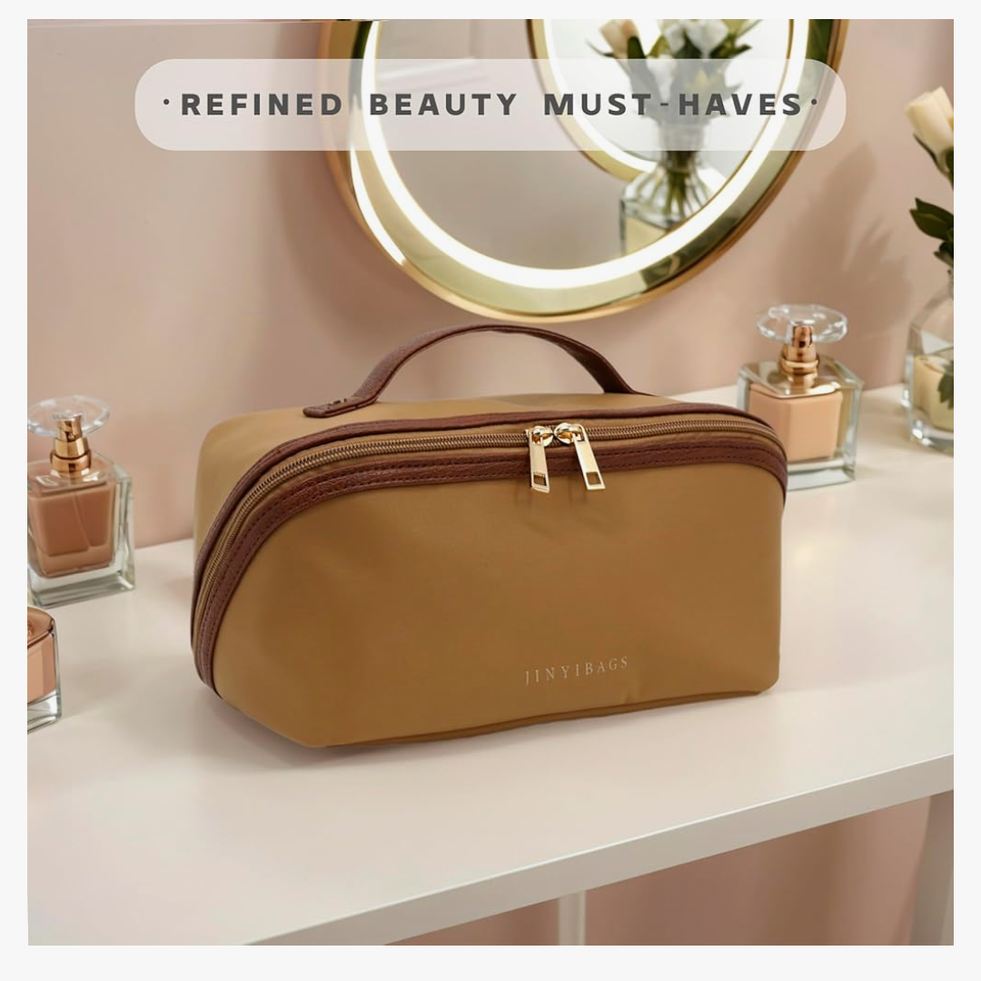 Travel Makeup Bag – Large Cosmetic Organizer with Waterproof Nylon, Smooth Double Zipper & Tear-Resistant Lining, Toiletry Pouch for Women