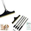 Premium Stainless Steel Pet Hair Removal Carpet Rake | Reusable Adjustable Pet Fur De-Shedding Tool for Carpets, Rugs, Upholstery & Auto Mats | Long Extendable Handle, Heavy-Duty Construction (Black)