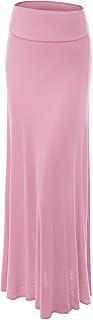 Lock and Love Women's Casual High Waist Solid/Tie Dye Fold Over Flowy Long Maxi Skirt (Small)