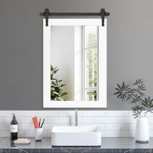 Farmhouse Bathroom Mirror for Over Sink 22x32 Wood Frame Rustic Barn Door Bathroom Vanity Mirror, Wall Mirror for Bathroom, Living Room, Bedroom, Entryway (Bright White)