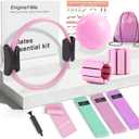 Pilates Ring Kit with Adjustable Ankle Wrist Weights, Resistance Bands, Ball, Pilates Equipment Ball for Home Workout to Tone, Sculpt and Strengthen, Fitness Magic Circle Rings for Yoga Women (Pink)