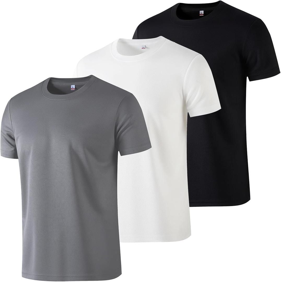 3 Pack Mens T Shirts,T Shirts for Men Pack with 1 Black &1 White,Soft Breathable Short Sleeve Tees for Gym (Large)